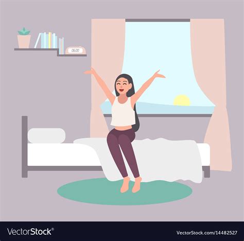 Wake up early concept happy girl get out of bed Vector Image