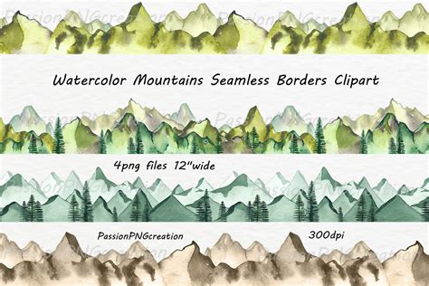 Watercolor Mountains Seamless Borders Clipart 12'' - Etsy