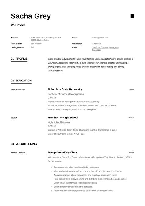 Volunteer Resume Template Free