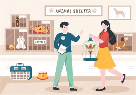 Premium Vector | Animal shelter cartoon illustration with pets in cages ...