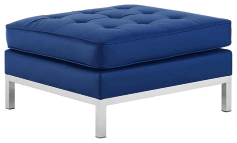 Milan Navy Silver Tufted Upholstered Faux Leather Ottoman - Modern - Footstools And Ottomans ...