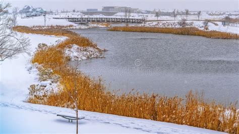 Panorama Oquirrh Lake in Daybreak Utah during Winter Season Stock Photo - Image of architecture ...