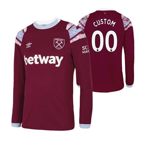 Custom West Ham United 2022-23 Home Claret Blue Long Sleeve Jersey ...