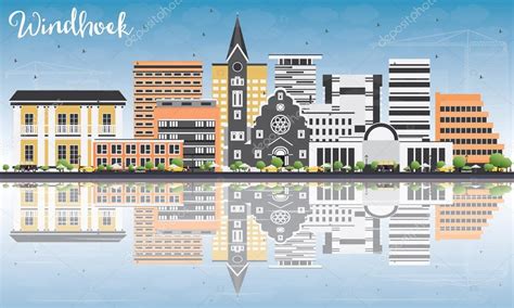 Windhoek Skyline with Color Buildings, Blue Sky and Reflections. Stock Vector Image by ©booblgum ...