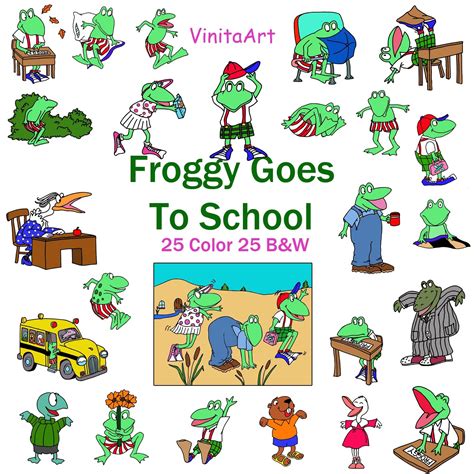 Froggy Goes To School clip art frogs printable coloring | Etsy in 2021 | Froggy goes to school ...