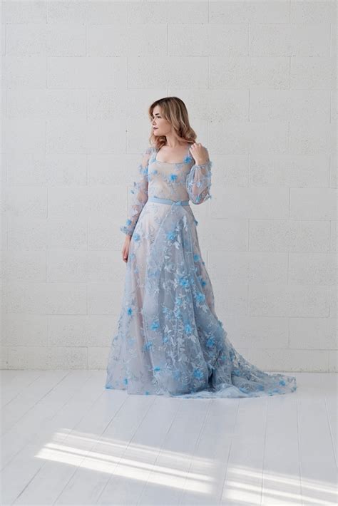 Azura Blue Wedding Dress / Unique Bridal Gown / 3D Floral - Etsy