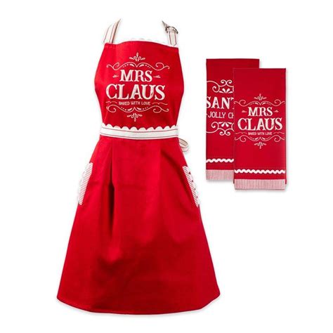 Mrs. Claus Kitchen Apron and Towel Set of 3 | Christmas kitchen decor ...