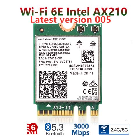 Latest version 005 】 WI-FI 6E Bluetooth 5.3 Intel AX210 Dual Band 3000Mbps M.2 Wireless Card ...