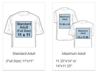 Sizes and Placement For Screen Printed & Digital Transfers