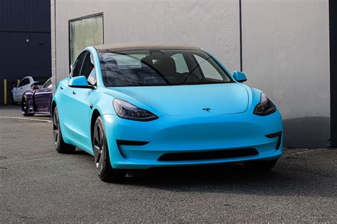 Tesla Model 3 Tiffany Blue / Satin Key West Vinyl Wrap | Vancouver