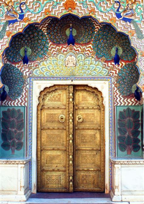 Beautiful peacock door to the City Palace of Jaipur, India - Art ...