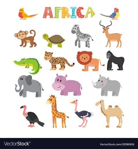 Animals of africa set of cartoon jungle Royalty Free Vector