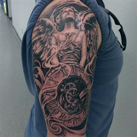 Angel and clock tattoo | Tattoos, Sleeve tattoos, Portrait tattoo