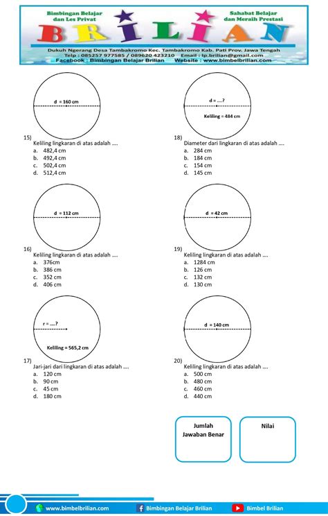 Kumpulan Soal Keliling Lingkaran dan Kunci Jawaban – Bimbel Brilian