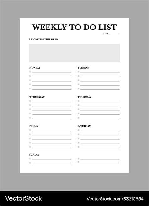 Weekly to do list planner template Royalty Free Vector Image