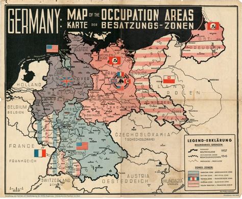 Occupation zones in Germany after the Second World War, printed on ...