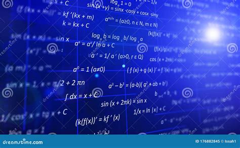 Algebra Concept. the Blue Screen Shows the Basic Formulas of Modern Mathematics Stock Image ...