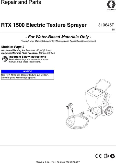 Graco 310645P Rtx 1500 Users Manual Electric Texture Sprayer, Repair Parts (English)