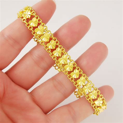 drop shipping 24k gold color women's jewelry,wholesale 24k gold hearts link chain bracelet for ...