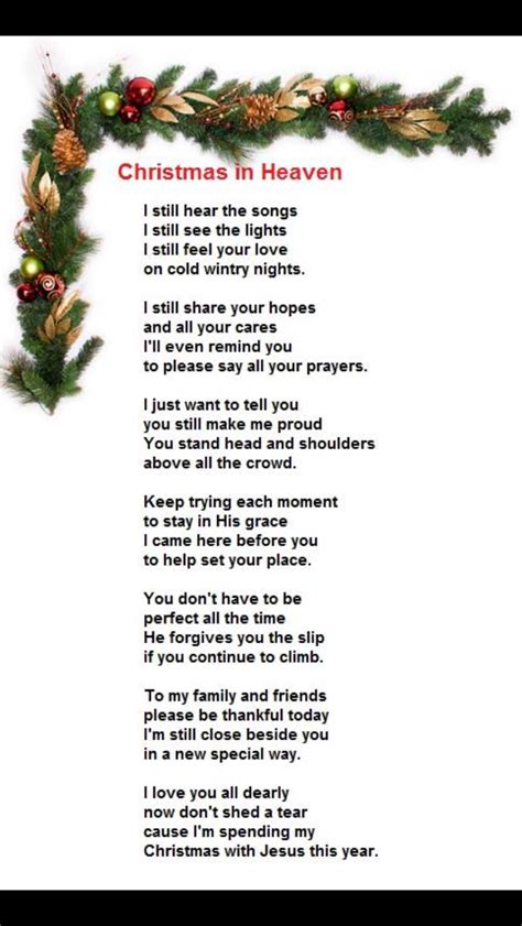 Printable Christmas In Heaven Poem