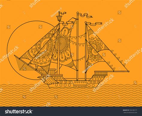 Sailing Ship Color Drawing Raster Illustration 库存插图 556189171 | Shutterstock