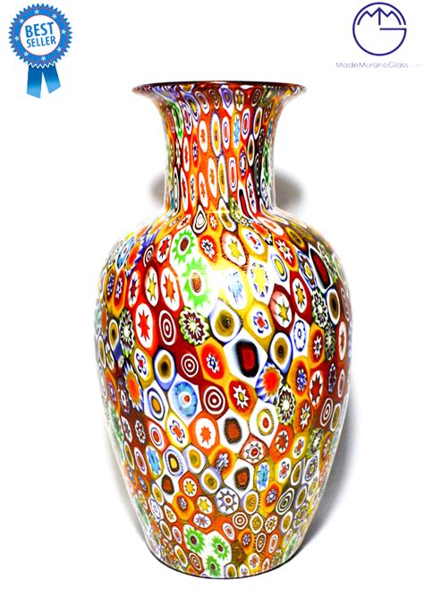 Big Murano Glass Vase With Murrina Millefiori And Gold Leaf 24kt - Made ...