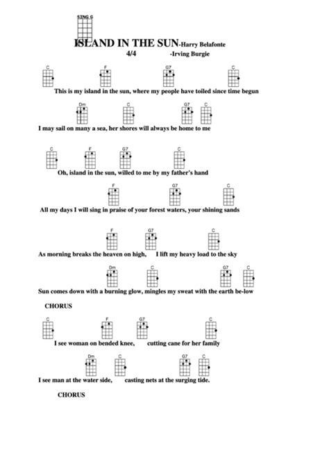 Island In The Sun-Harry Belafonte Chord Chart printable pdf download