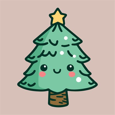 Cute adorable christmas tree. Kawaii illustration. WInter holiday. Cartoon celebreation tree ...