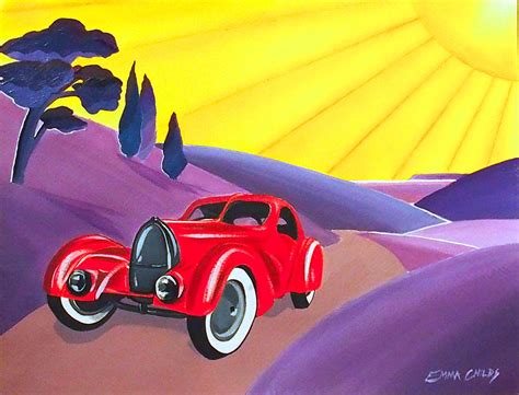 Art Deco Vintage Car Painting by Emma Childs