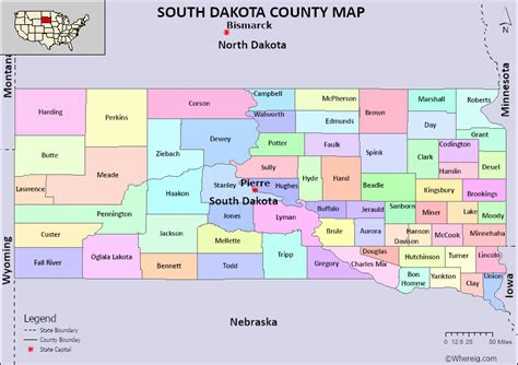 South Dakota County Map, List of 55 Counties in South Dakota and Seats ...