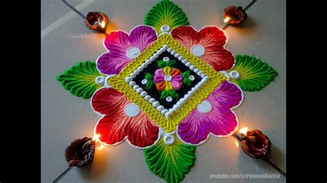 Very easy and beautiful diwali rangoli, Easy rangoli designs by Poonam ...