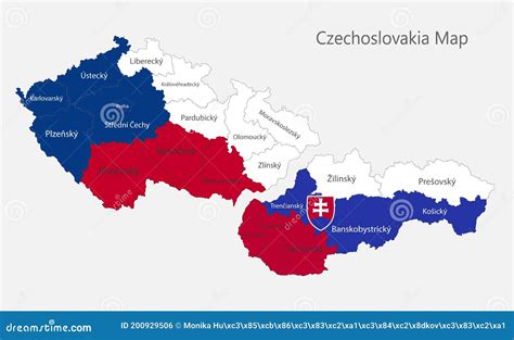 Map of the Czechoslovakia Map in the Colors of the Flag with Administrative Divisions Stock ...