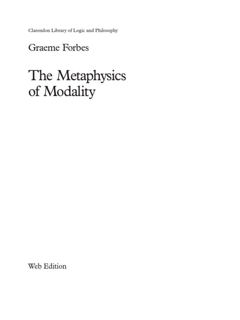 Graeme Forbes The Metaphysics of Modality | PDF | Logic | Modal Logic