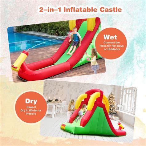 Inflatable Water Slide Bounce House with Climbing Wall and Jumper - Costway