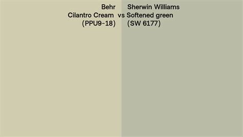 Behr Cilantro Cream (PPU9-18) vs Sherwin Williams Softened green (SW 6177) side by side comparison