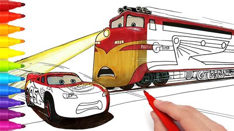 CARS Lightning McQueen vs Trev Diesel The Train . Drawing and Coloring ...