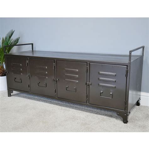 Entry Benches|Hallway Metal Storage Bench Seat Doors - Candle and Blue