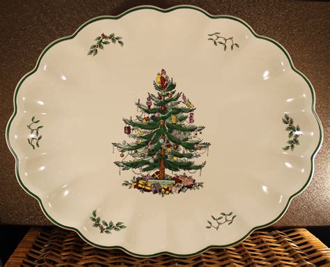 SPODE CHRISTMAS TREE -- 15-1/2" OVAL SCALLOPED SERVING PLATTER TRAY | eBay