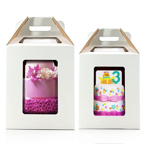 Buy Tri-Handle Tall Cake Boxes With Windows In 2 Sizes 6 Pack 10x10x12 ...