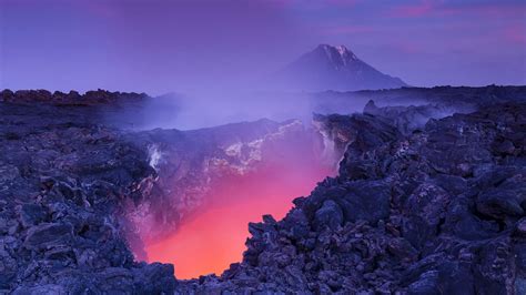 nature, Landscape, Mountain, Clouds, Trees, Water, Kamchatka, Russia, Volcano, Rock, Pit, Hell ...