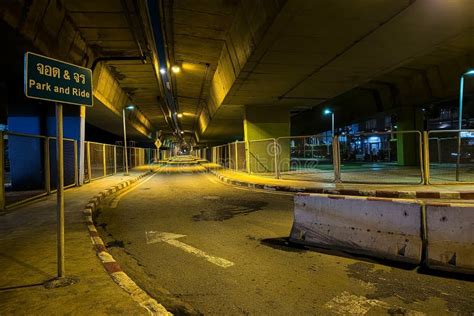 Scenery of Under Overpass Bridge at Night. Stock Image - Image of road, city: 305237875