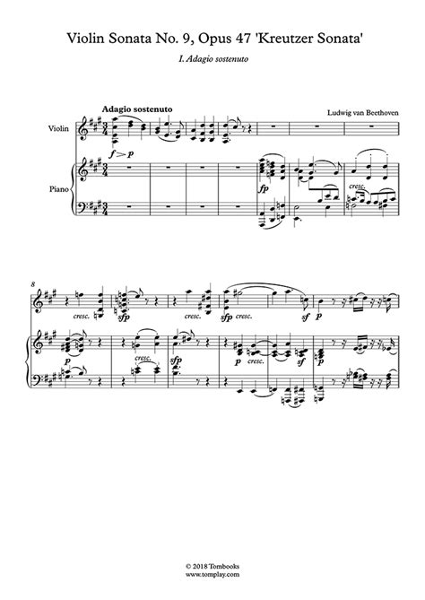 Violin Sheet Music Violin Sonata No. 9 in A major, Opus 47 'Kreutzer ...