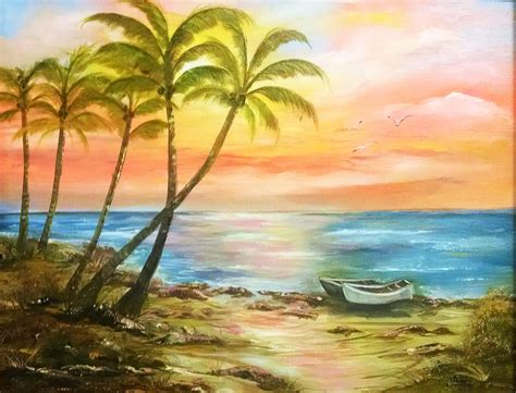 Acrylic beach scene - painted by Becky Sirmans | Beach scene painting, Black art painting, Painting