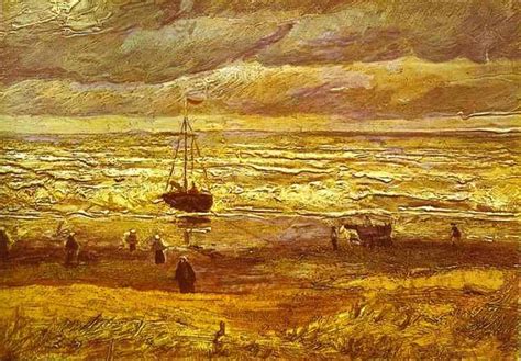 Vincent van Gogh Beach with Figures and Sea with a Ship painting ...