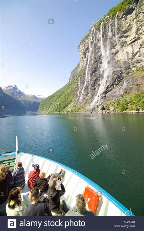 View of the Seven Sisters waterfalls from a guided tour boat on the ...