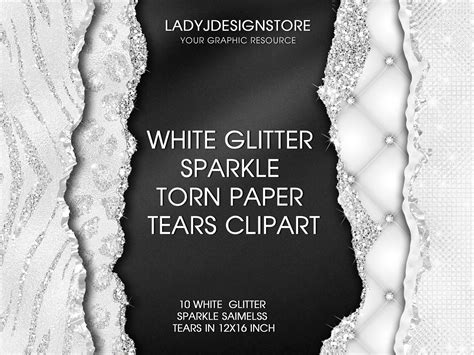 White Glitter Sparkle Torn Paper, White Tears Clipart, Glitter White Tear Borders, White Foil ...