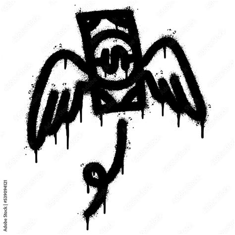 Spray Painted Graffiti Dollar bill with wings icon Sprayed isolated with a white background ...