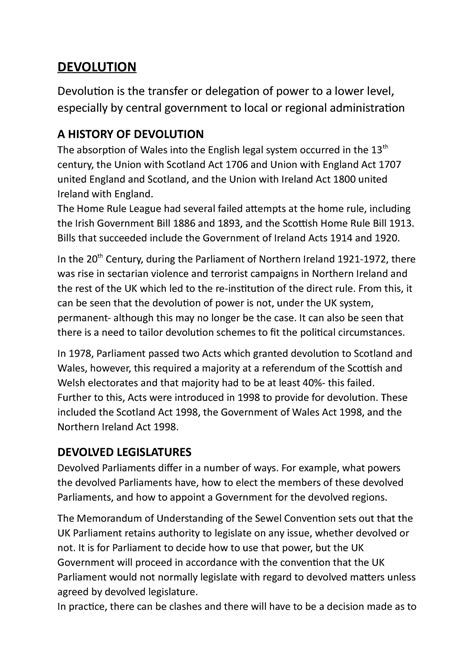 1. Devolution - Lecture notes 7 - DEVOLUTION Devolution is the transfer ...