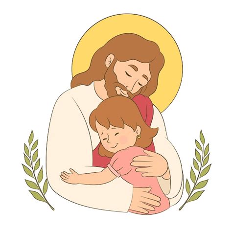 Premium Vector | Jesus Hugging a little girl feeling love and care in the arms of the savior