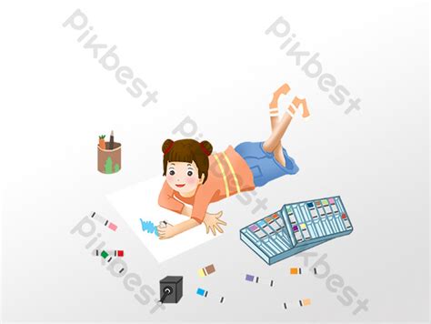 Drawing Children's Day Lying Down Drawing Girl Illustration PNG Images | PSD Free Download - Pikbest